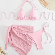 Resim Kadınlar için Yüksek Esneklikli Kumaş, V Yaka, Kolsuz Mayo, Plaj Giyim|Dantelli Bikini|Esnek Kumaş 