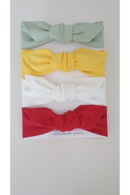 Resim swan butik Tavşan Kulak Kız Çocuk Bebek Bandana Toka Seti 4'lü Mint Sarı Persian Kırmızı, Benekli 