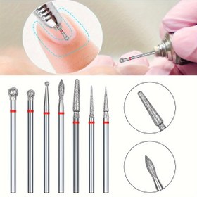 Resim 7 Parça Tungsten Çelik Tırnak Matkap Uçları Seti, Döner Elektrikli Freze Kesiciler, Manikür Taşlama Başlığı ve Tırnak Eti Frezesi, Profesyonel Manikür için Güvenli Tırnak Aleti Aksesuarları, Tırnak Teknisyeni Malzemeleri, Matkap Ucu, Tırnak Aksesuarları Araçları 