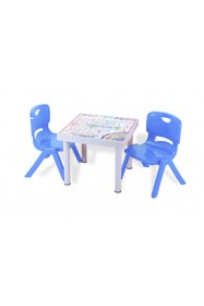 Resim Sağlam Plastik Mandella Rubi Ingilizce Desenli Çocuk Masası 2 Adet Nova Orta Çocuk Koltuk Mavi 