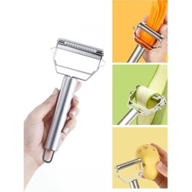 Resim Profesyonel Paslanmaz Çelik Doğrayıcı Çift Fonksiyonlu Metal Pratik Kolay Jülyen Sebze Soyacağı 