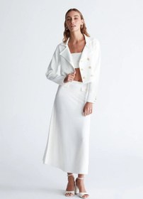 Resim Styleboom X Peraluna KATHY BLAZER Çelik Örgü Crop Kruvaze Blazer Kadın Triko Ceket - Ekru - Beyaz / M 