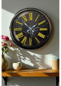 Resim Siyah Mermer Desenli 52 Cm Metal Duvar Saati Açık 