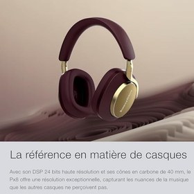 Resim Bowers & Wilkins PX8 kablosuz kulak üstü kulaklık, Bluetooth ve gürültü önleyici, Royal Burgundy 