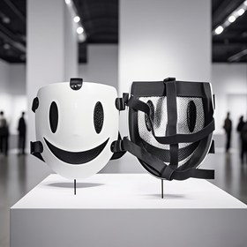 Resim Siyah Gülümsemeli Beyaz Kostüm Maske - Dayanıklı Plastik Parti Maske, Cadılar Bayramı, Noel, Paskalya ve Kostüm Etkinlikleri için, Kostüm Aksesuarı | Şık Beyaz Maske | Plastik Yapı, Cadılar Bayramı Kostümü 