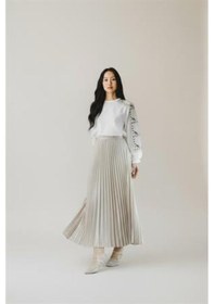 Resim Eren Style Pileli Pamuklu Dokuma Viskon Kışlık Etek 95 Cm - 38-48 Ekru 