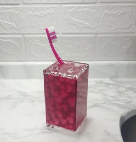 Resim 2 Adet Diş Fırçalık Kalpli Akrilik 6x6x12cm Banyo Seti Çok Renkli 