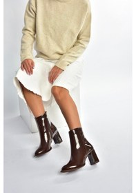 Resim Fox Shoes V590166308 Kahverengi Rugan Kalın Topuklu Klasik Kadın Bot Kahverengi-rugan 