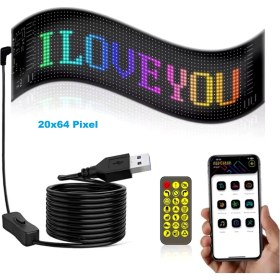 Resim Hymark 35x10cm Programlanabilir Led Matrix Kayan Yazı 20x64 Pixel Emoji Tabela Araba Bluetooth App Kontrol 