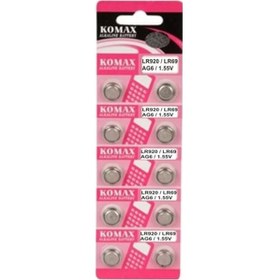 Resim Komax AG6 LR920/LR69 1.55 V Alkalin Düğme Pil 10'lu 