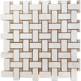 Resim Tuqco Doğal Taş Basket Weave Myra Honlu Mermer Mozaik 