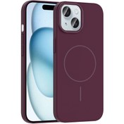 Resim Mobilzone iPhone 15 Kılıf Magsafe Şarj Özellikli Zore Ruby Silikon Kapak - Mürdüm 