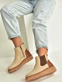 Resim Fox Shoes V555115103 Bej Hakiki Deri Kalın Tabanlı Kadın Bot Bej-hakiki Deri 
