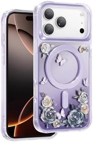 Resim CONSTRAIN - iPhone 17 Pro Max ile uyumlu Apple Kılıf Kristal Detaylı Gül Desenli Roseland MagSafe ile uyumlu Kapak - Mor 