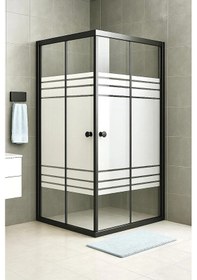 Resim Durul Duşakabin Kare Siyah Profil Desenli Cam Siyah 