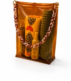 Resim Fulian AMBER GLOW - Küçük Boy Transparan Plastik Zincir Askılı Plaj Çantası - Şeffaf Yazlık Omuz Çantası 