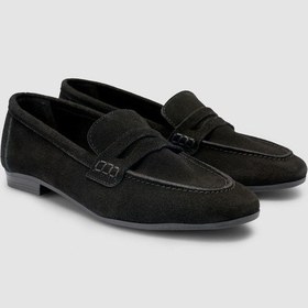 Resim %100 Hakiki Deri Siyah Süet Kadın Loafer Siyah 