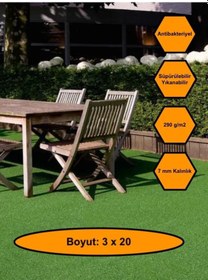 Resim 3x20 Metre Yapay Çim Halı, Lastik Taban, Yeşil Suni Halı, 7 Mm Kalınlığında 300 X 2000 