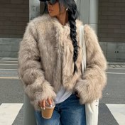 Resim Youduomi Kadınlar İçin Şık Yapay Kürk Mont - Yumuşak Peluş Polyester Kışlık Kapüşonlu, Düz Renk Sonbahar/Kış Dış Giyim, Günlük ve Resmi Kullanım 