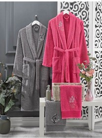 Resim 4 Parça Aile Bornoz Seti Kadın Erkek Havlulu Bornoz Takımı 100 Fu (516049343) 