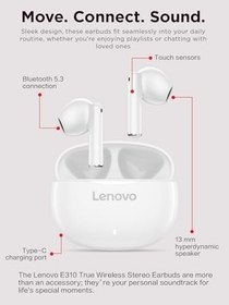 Resim Lenovo E310 True Wireless Stereo Kulaklık Beyaz 