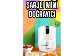 Resim Flamex Şarjlı Portatif Doğrayıcı Mini Pratik Rondo El Doğrayıcı Üç Bıçaklı Çelik Bıçaklı 