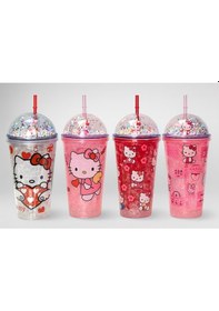Resim Konyax Sevimli Hello Kitty Pipetli Işıklı Boncuklu Suluk Bardak 400 Ml Çok Renkli 