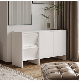 Resim Laris 130 Cm Modern Konsol 4 Kapaklı, Yüksek Ayaklı, Minimalist Tasarım Beyaz 