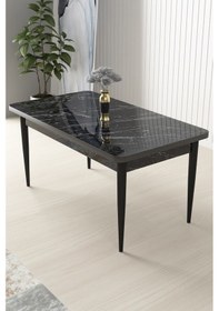Resim Canisa Nil Serisi Siyah Mermer Desen 70x110 Sabit Yemek Masası Metal Ayak Siyah Mermer Desen Masa 