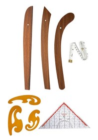 Resim 6 Parça Set 3 Lü Modelist Riga Cetvel Seti, Modelist Gönyesi, Pistole Cetvel Ve 150 Cm Mezura Ahşap 