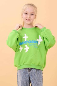 Resim Kız Çocuk Oversize Santorini Baskılı Mevsimlik Sweatshirt - Açık Gül Rengi / 7-8 Yaş 