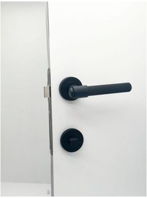 Resim Punch Mat Siyah Rozetli Wc Banyo Kapı Kolu 1 Takım 