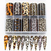 Resim 10 Adet Leopar & Yılan Desenli Tırnak Sanatı Çıkartması, İsısız Kolay Uygulama - Kendinden yapışkanlı parlayan folyo şeritler, Siyah/Beyaz 