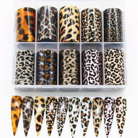 Resim 10 Adet Leopar & Yılan Desenli Tırnak Sanatı Çıkartması, İsısız Kolay Uygulama - Kendinden yapışkanlı parlayan folyo şeritler, Siyah/Beyaz 
