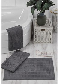 Resim Formeya 3'lü Ayak İzli Ayak Havlusu - Paspas Banyo Seti 3 Adet Antrasit 