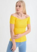 Resim Cotton Mood 9151535 Kaşkorse Kayık Yaka Dantelli Bluz Sarı 
