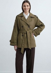 Resim Soul Kadın Kruvaze Yaka Kuşaklı Trençkot - 32489CKT - KHAKI 