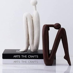 Resim Abstract Bookends Set of 2, Modern Figurines for Shelf or Desk Decor, Abstract Bookends, Modern Bookshelf Decor, Polyester Bookend Set - Object-19 