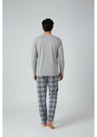 Resim Lukitus Uzun Kol Sıfır Yaka Pamuklu Erkek Pijama Takımı Vlknekose Gri 