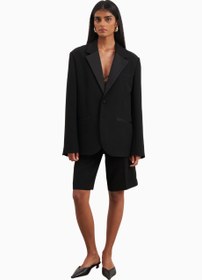 Resim Satin Detail Longline Bermuda Kadın Şort - Siyah / L 