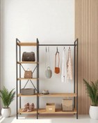 Resim Mobitopya Nilamu Elbise Dolabı , Metal Aksamlı, Atlantik Çam, Açık Dolap, Organizer, Askılık 130*170*34 Cm 