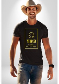 Resim Nirvana Müzik Grubu Unisex Unisex Siyah Organik Baskılı T-shirt Penye Yüksek Kalite Siyah 