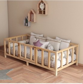 Resim Parma İthal Ladin Doğal Ahşap Montessori Çocuk Karyola 80*130 cm 