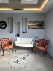 Resim Azra Mobilya Azra Aksesuar Deri Ofis Mobilya Takımı Büro Mobilyası Ahşap Ayak Krem-taba 