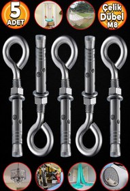 Resim BRATİ HAND TOOLS M8 Salıncak Boks Torbası Avize Tavan Asma Aparatı Asacağı Kapalı Kancalı Dübel 5 Adet 