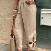 Resim Kadınlar için Hafif Mavi Kısa Pantolon, Elastik Bel ve Kesik Detaylı - Yaz için Rahat, Katı Renkli Polyester Pantolon, Hafta Sonu Giyim, Kısa Pantolon 