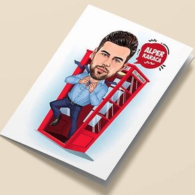 Resim Kahramana Dönüşen Adam Karikatürlü Tebrik Kartı 