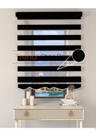 Resim Siyah Bambu Etek Dilimli Zebra Stor Güneşlik Perde Kırık Siyah 