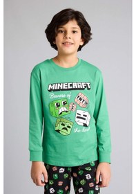 Resim Defacto %100 Pamuklu Mınecraft 2'li Pijama Takımı Erkek Çocuk G9975A826SP 