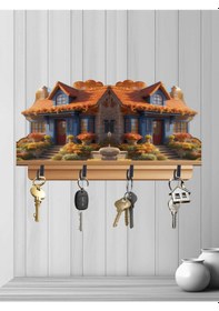 Resim 2d Ahşap Dört Metal Kancalı Uv Baskılı Mdf Duvar Askılığı Anahtarlık Duvar Dekoratif Çok Renkli 